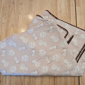 Vintage Baby Blanket with Bunny Print & Brown Trim